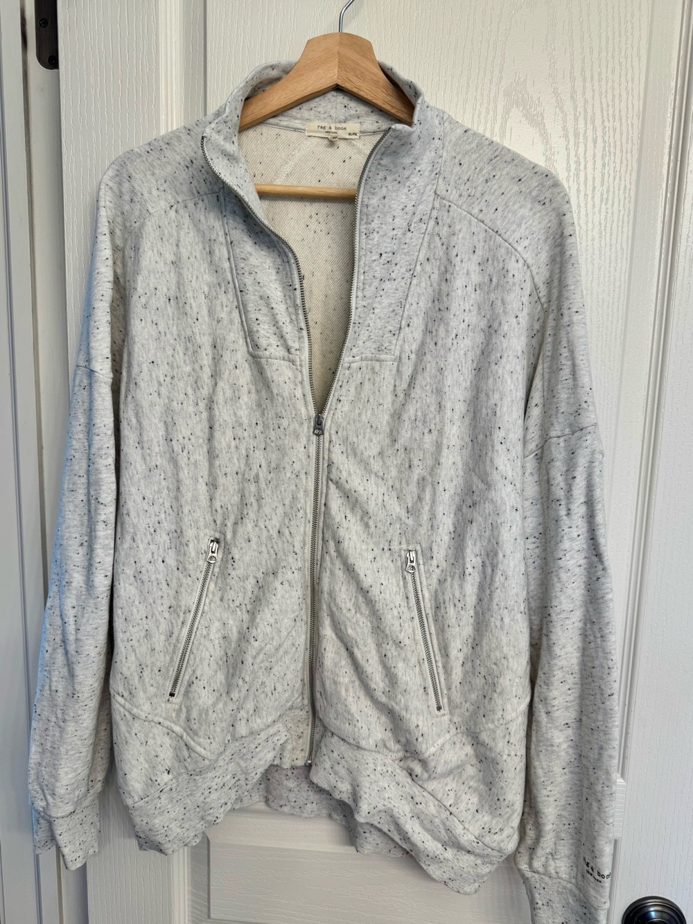 rag & bone Light Gray Speckled Zip-Up Bomber Jacket